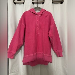 aerie small pink quarter button up sweatshirt with hood